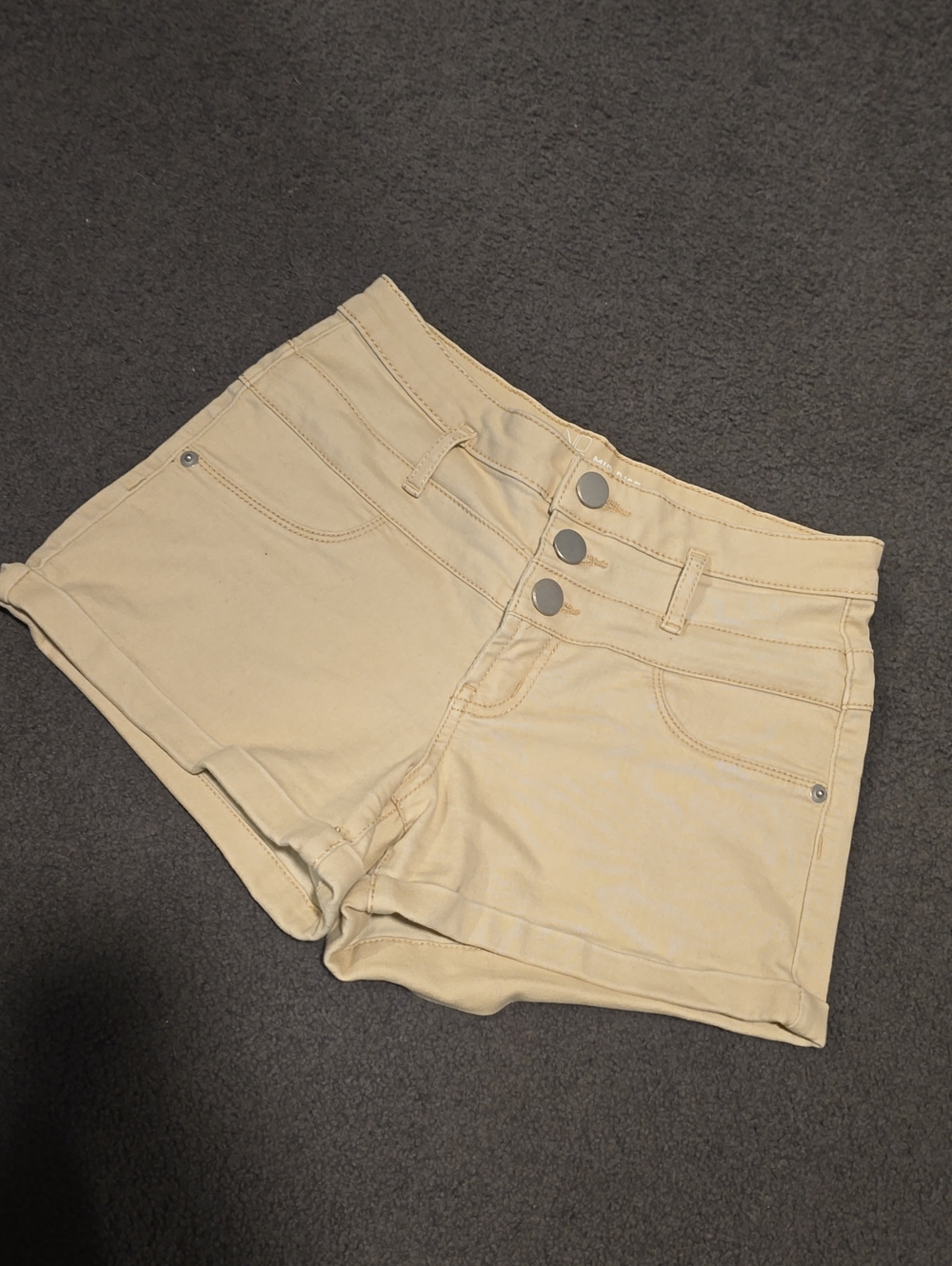 No Boundaries Mid-Rise Cream Shorts with Triple Button Waist